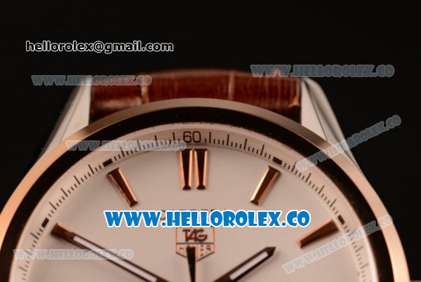 Tag Heuer Carrera Calibre 5 wiss ETA 2824 Automatic Steel Case with Brown Leather Strap and White Dial - Click Image to Close